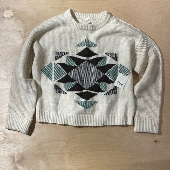a.n.a Cream and Black Geometric Sweater Large (OX) - Picture 3 of 10